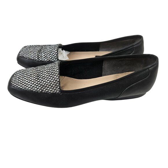 Enzo Angiolini Womens Flats Size 8.5M Black Silver Rhinestone Square Toe - Picture 4 of 9